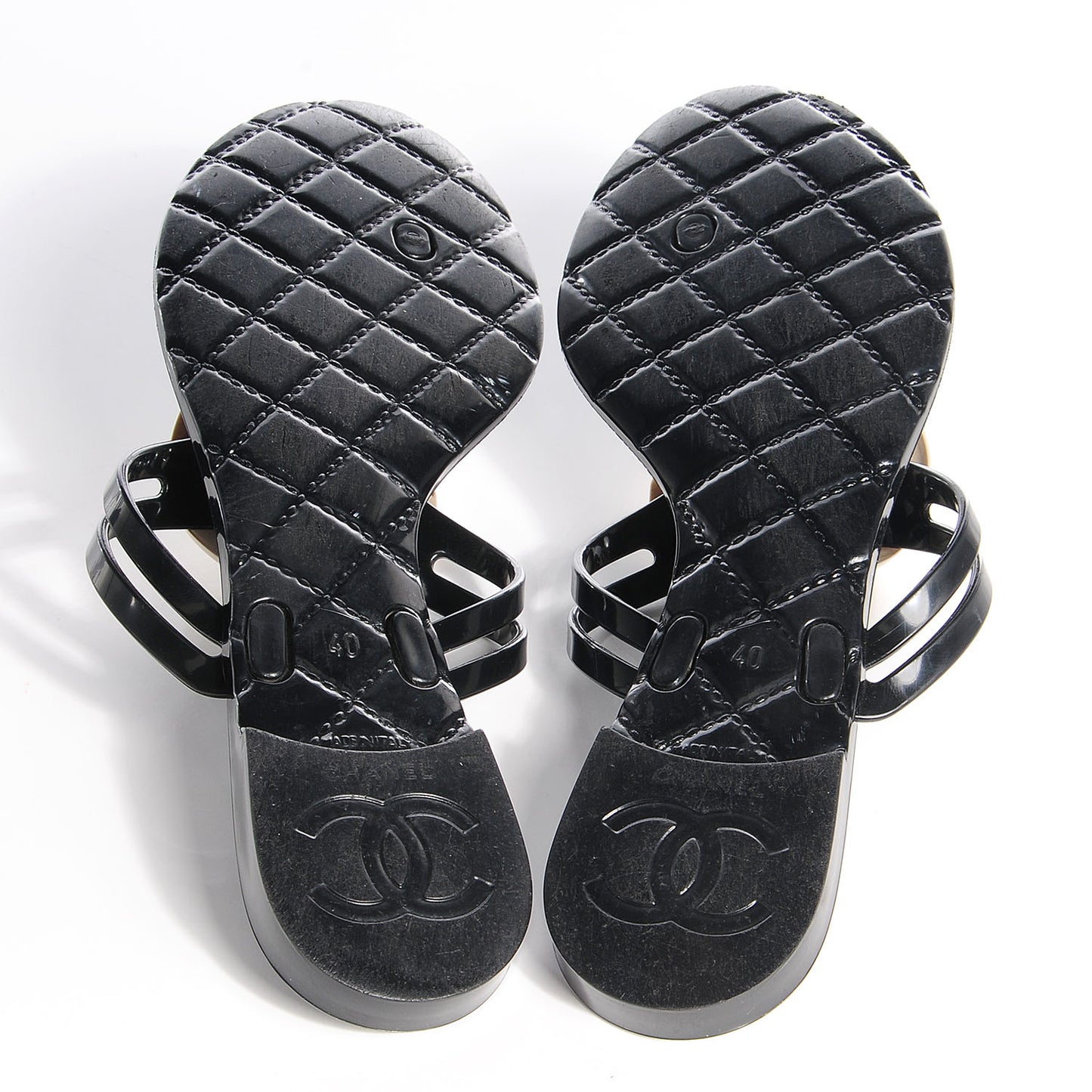 Lambskin Camellia Thong Sandals 40 Black White