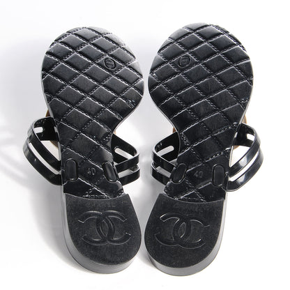 Chanel Lambskin Camellia Thong Sandals 40 Black White 5 of 7