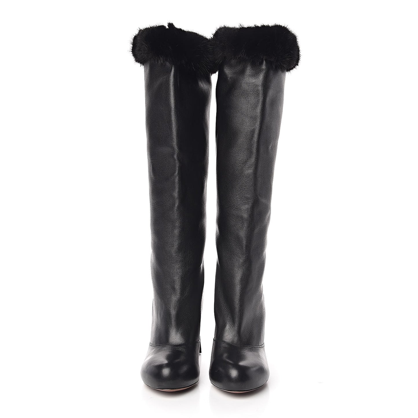 Calfskin Fur Tall Boots 41 Black