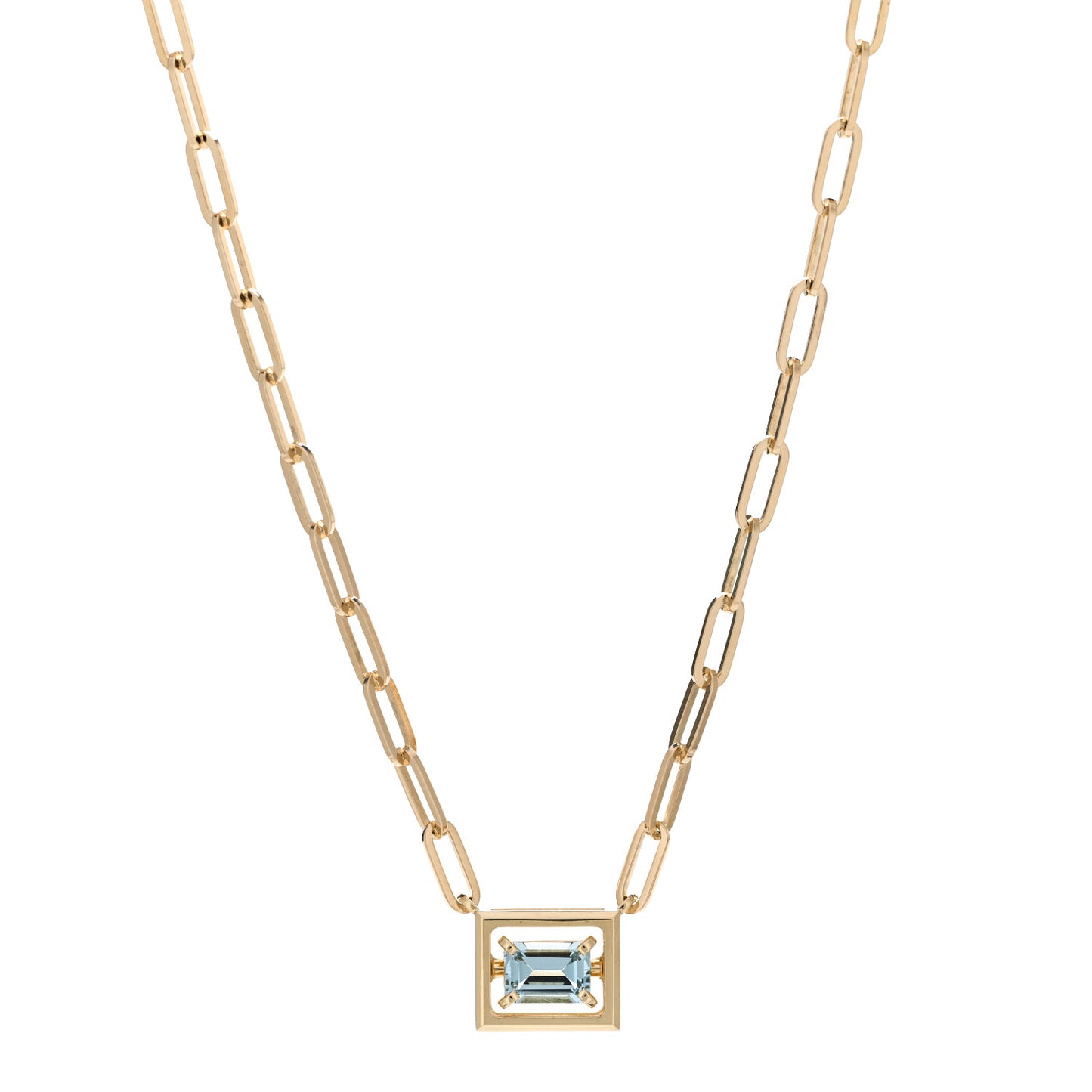 18K Yellow Gold Aquamarine Jewel Box Pendant Necklace