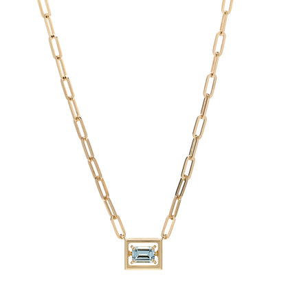 Tiffany 18K Yellow Gold Aquamarine Jewel Box Pendant Necklace 1 of 6