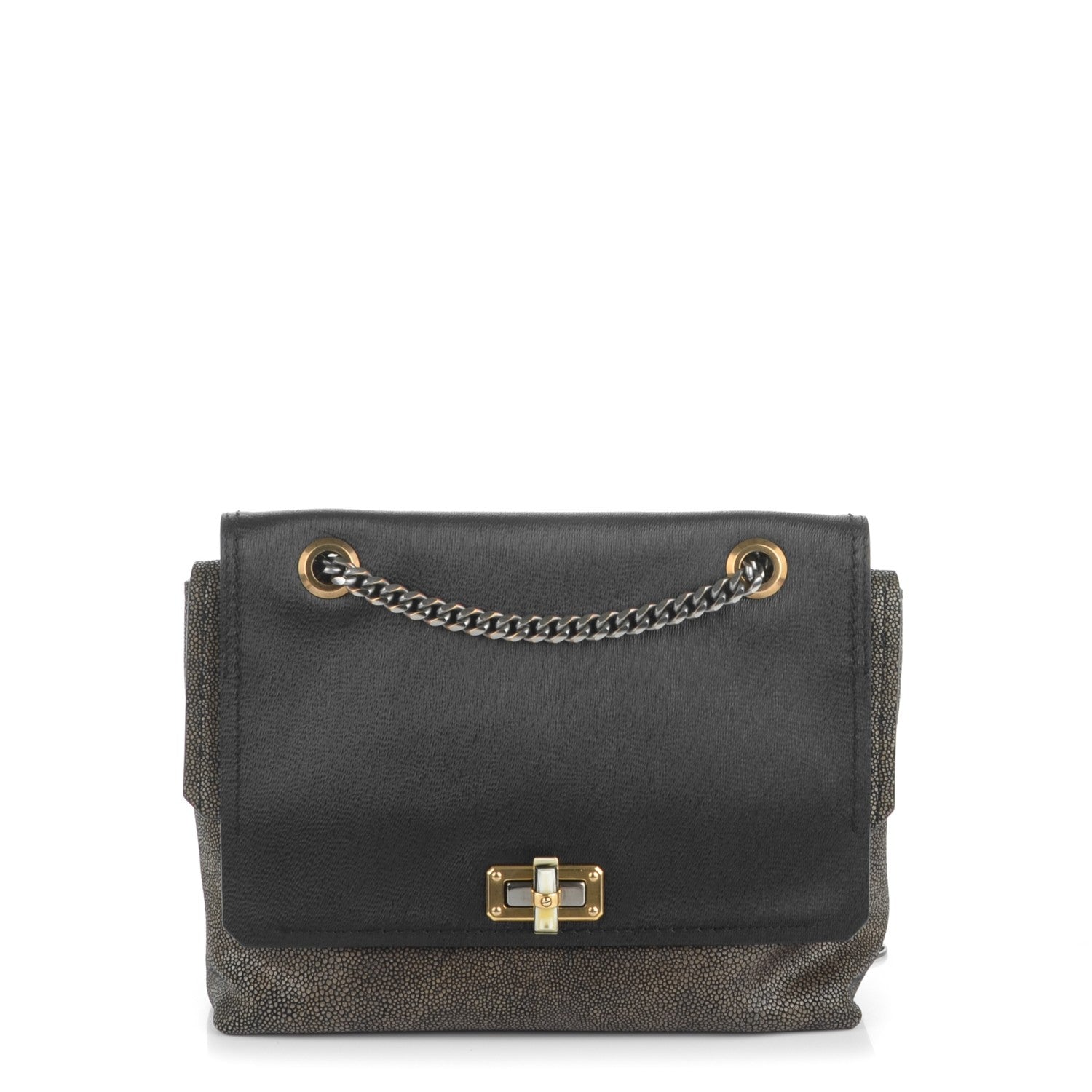 Lanvin Calfskin Galuchat Medium Happy Shoulder Bag Anthracite 1 of 7