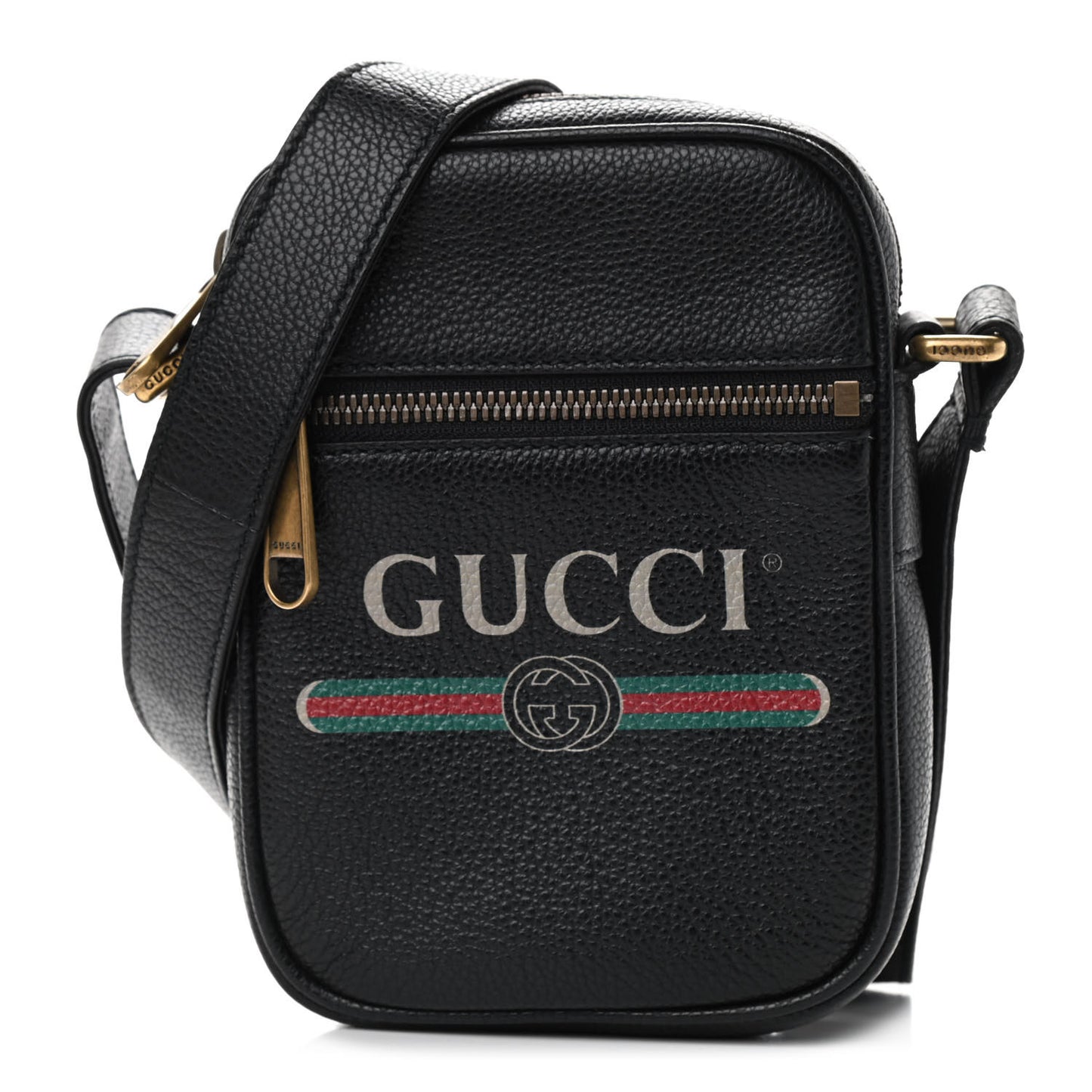 Grained Calfskin Mini Logo Messenger Bag Black