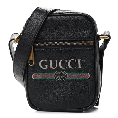 Gucci Grained Calfskin Mini Logo Messenger Bag Black 1 of 9