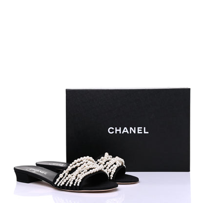 Chanel Satin Pearl Flat Sandals 40 Black 11 of 11