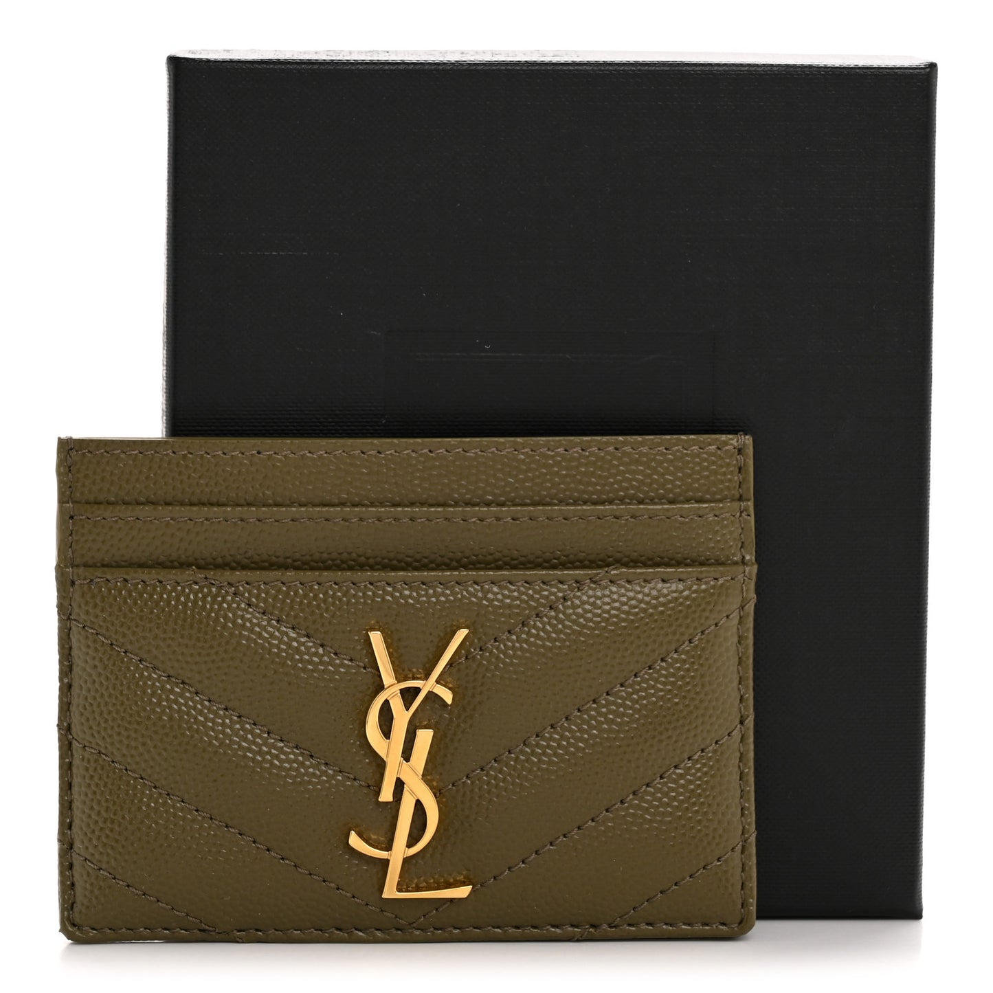 Grain De Poudre Matelasse Chevron Monogram Credit Card Case Vert Kaki