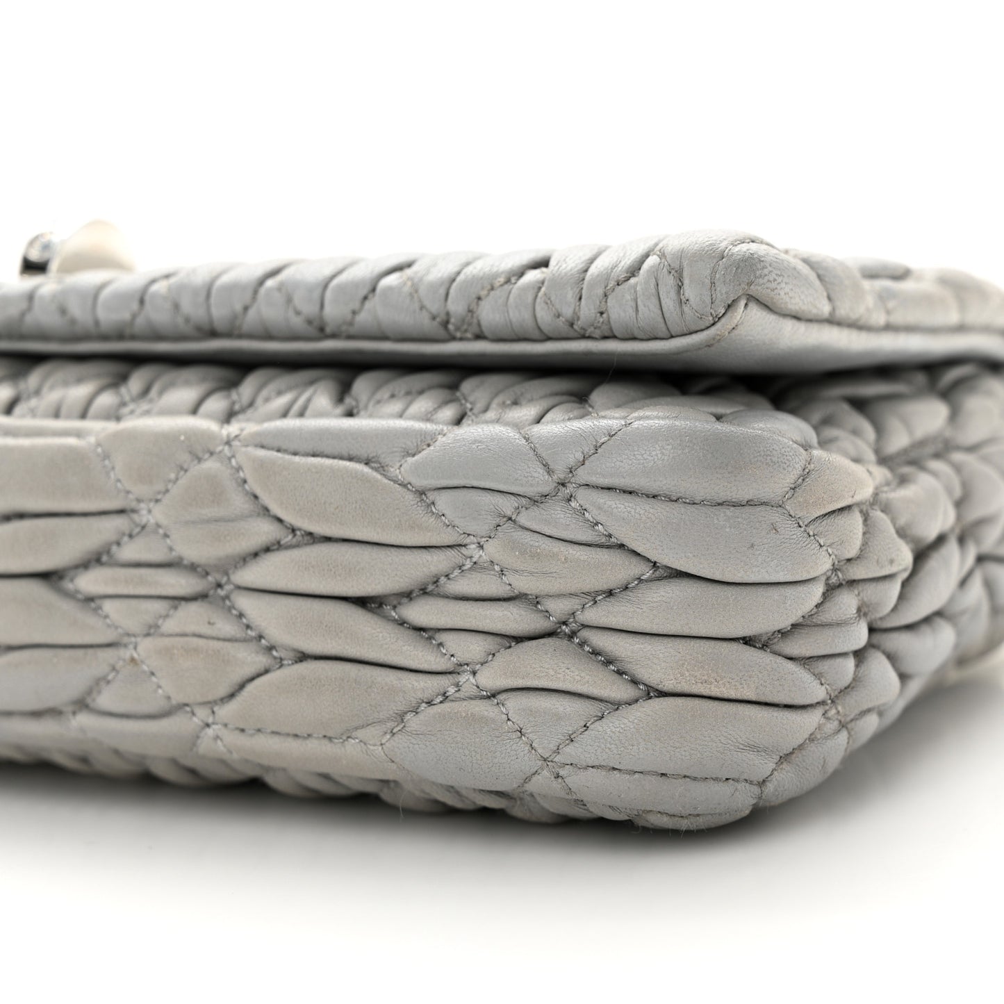 Nappa Matelasse Crystal Pearl Flap Clutch Grey