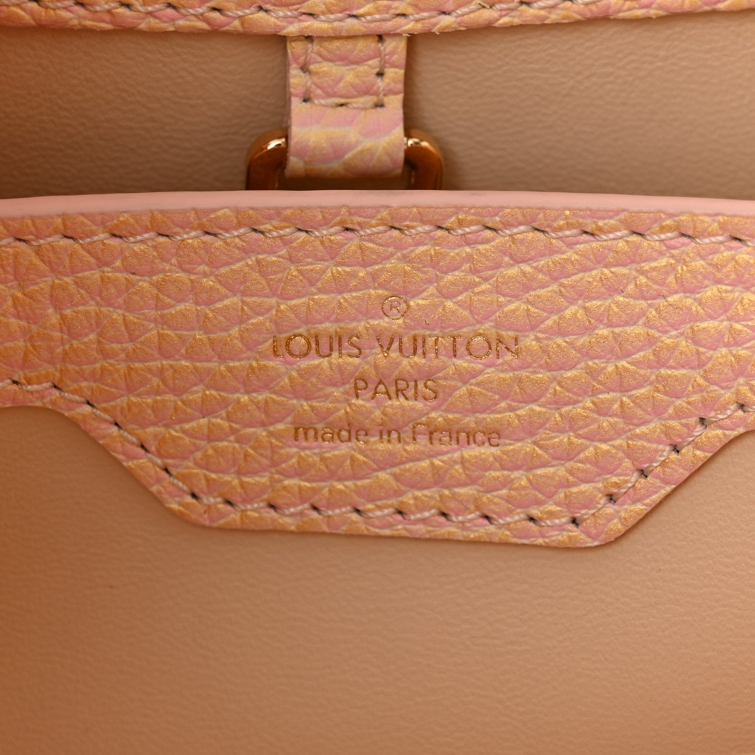 Louis Vuitton Metallic Taurillon Seashell Capucines BB Pink Yellow 6 of 11