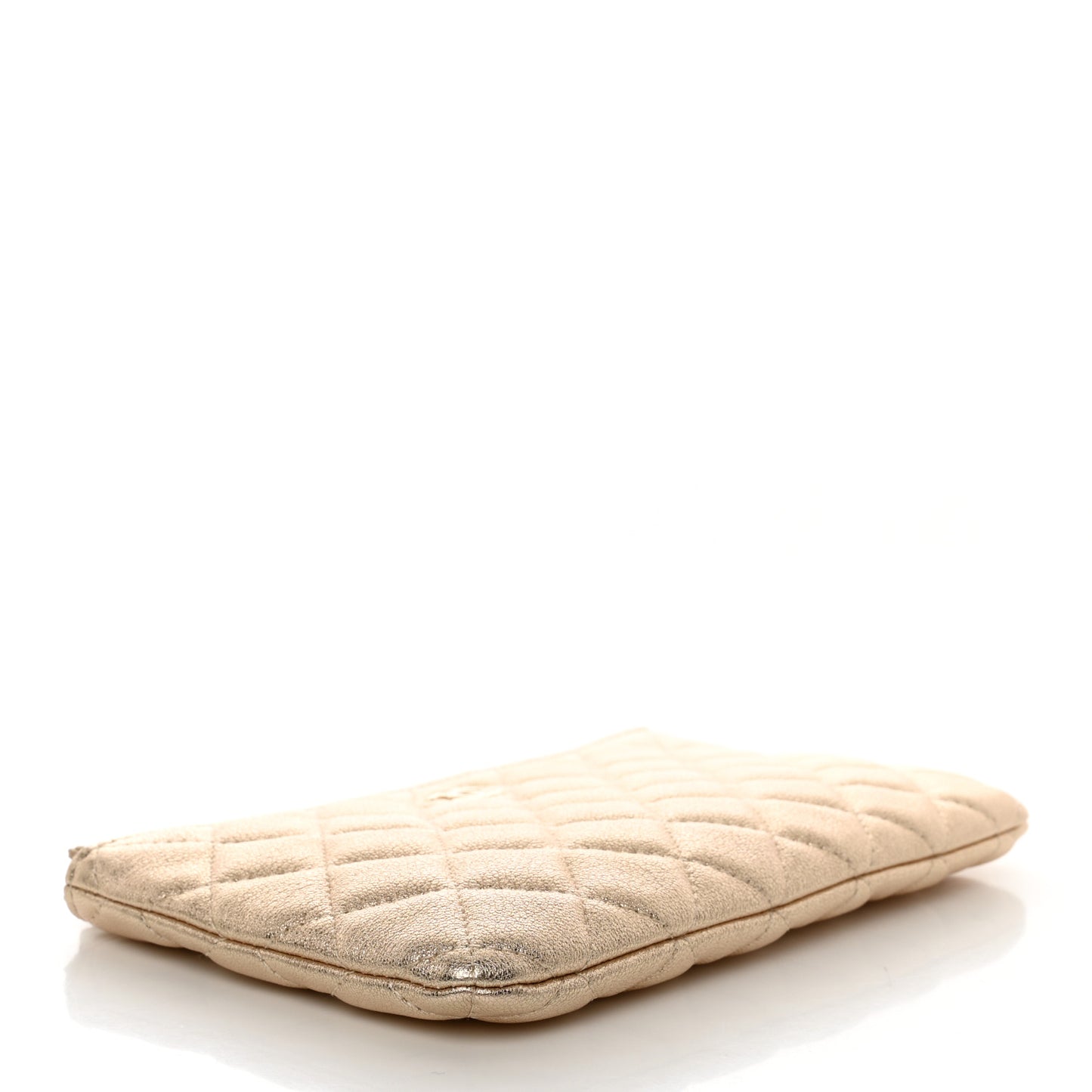 Metallic Lambskin Quilted Cosmetic Case Gold