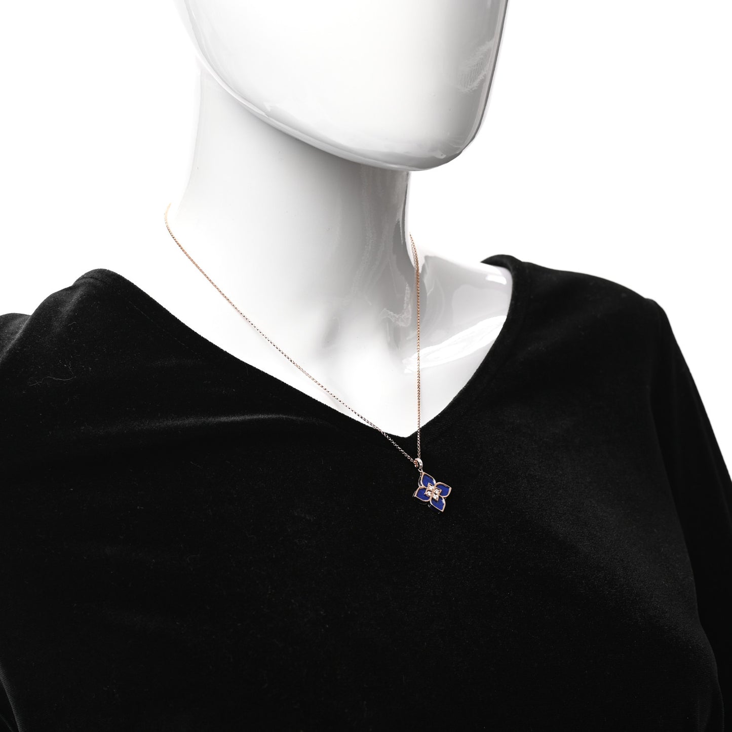 18K Rose Gold Diamond Lapis Venetian Pendant Necklace
