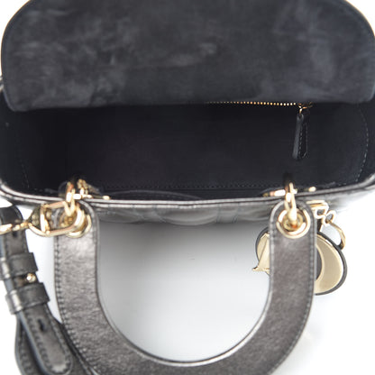 Christian Dior Metallic Grained Calfskin Cannage Small Lady Dior Gunmetal 5 of 11