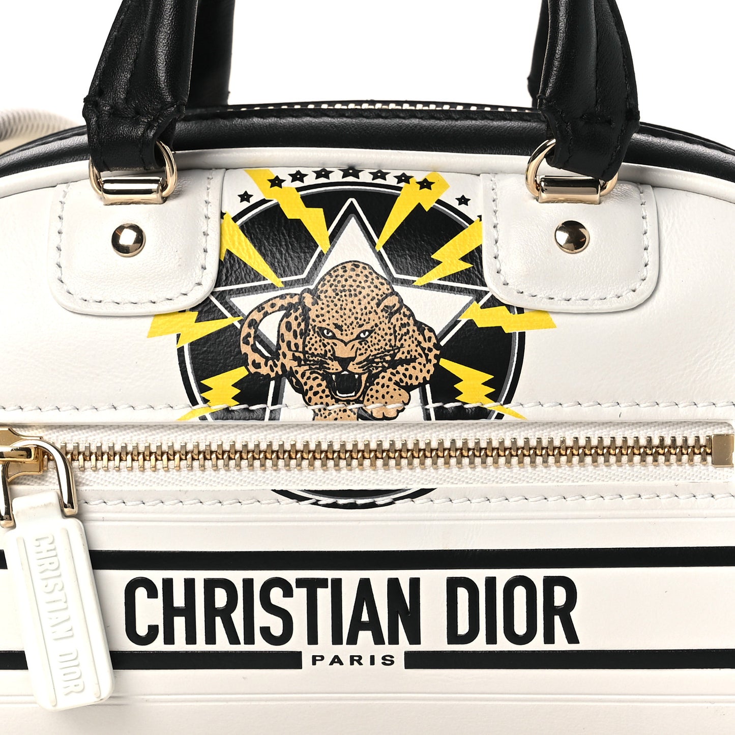 Calfskin Animal Print Micro Dior Vibe Zip Bowling Bag White Multicolor