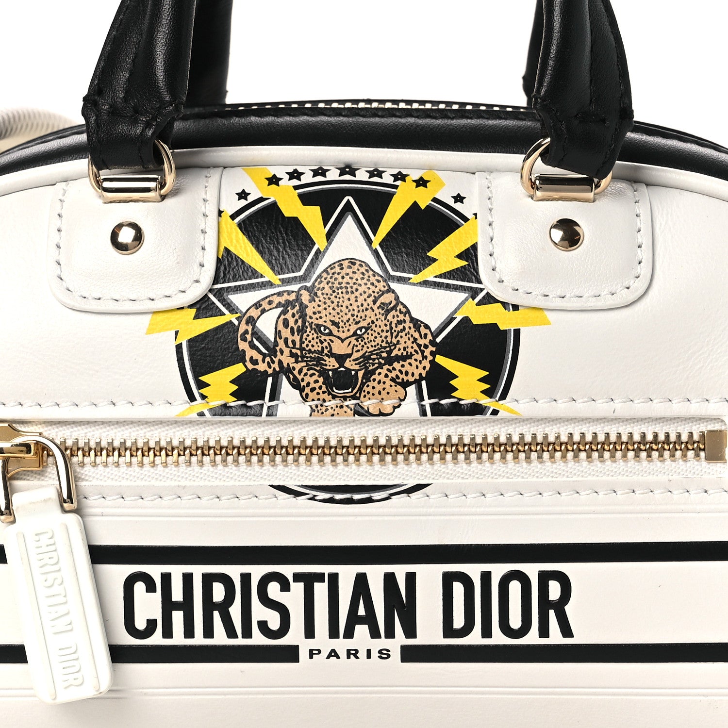 Christian Dior Calfskin Animal Print Micro Dior Vibe Zip Bowling Bag White Multicolor 8 of 12
