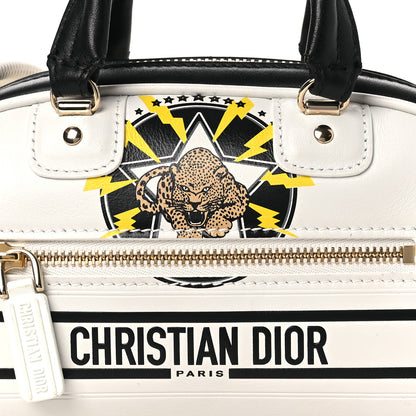 Christian Dior Calfskin Animal Print Micro Dior Vibe Zip Bowling Bag White Multicolor 8 of 12