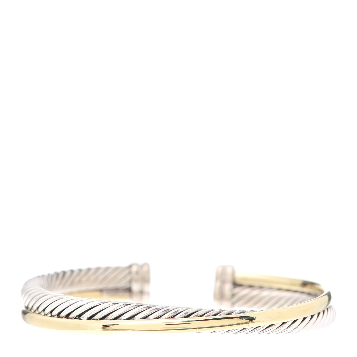 David Yurman Sterling Silver 18K Yellow Gold 5mm Crossover Cuff Bracelet 1 of 5