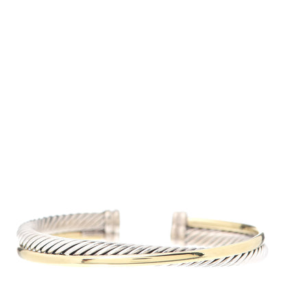 David Yurman Sterling Silver 18K Yellow Gold 5mm Crossover Cuff Bracelet 1 of 5