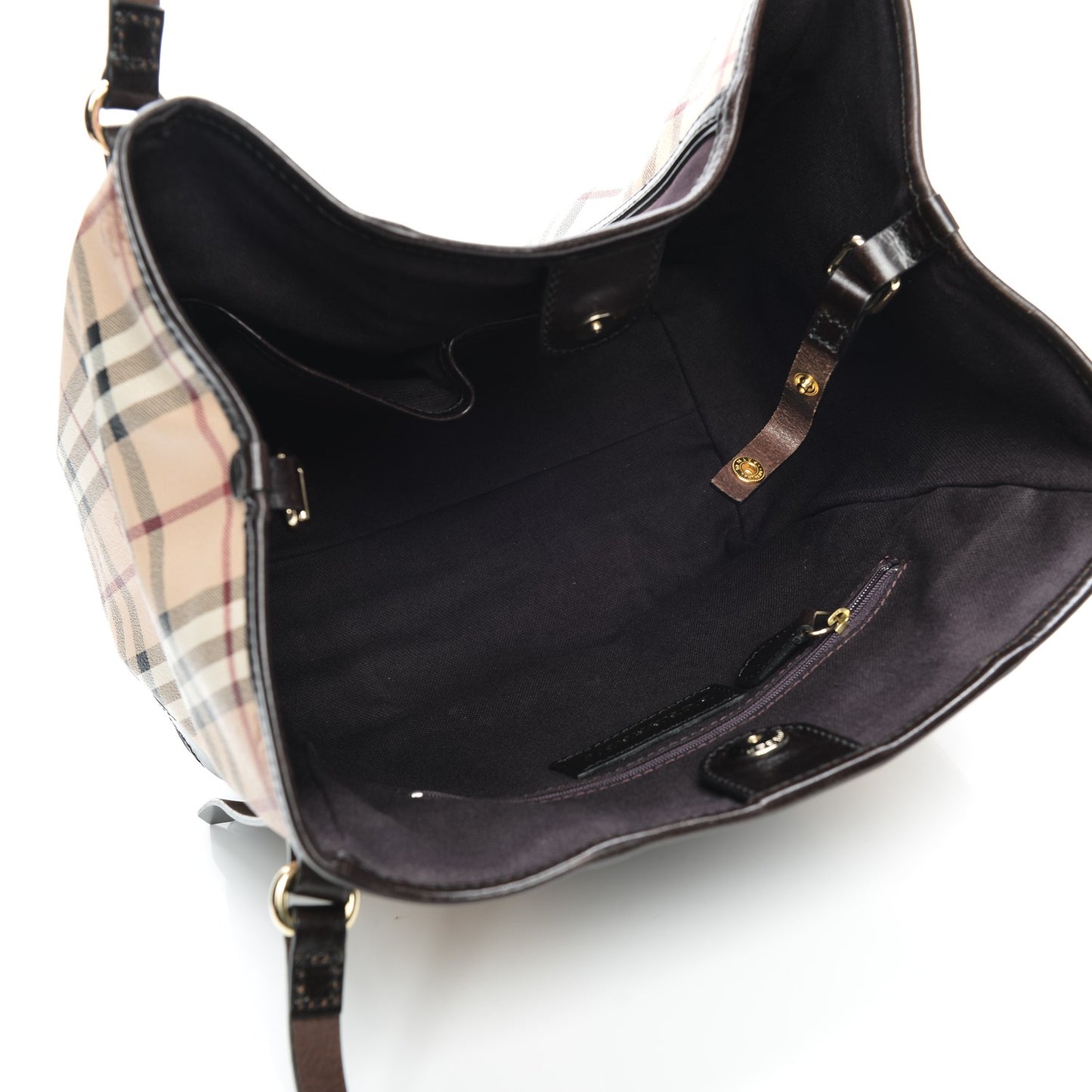 Suede Haymarket Check Colorblock Small Canterbury Tote Dark Brown
