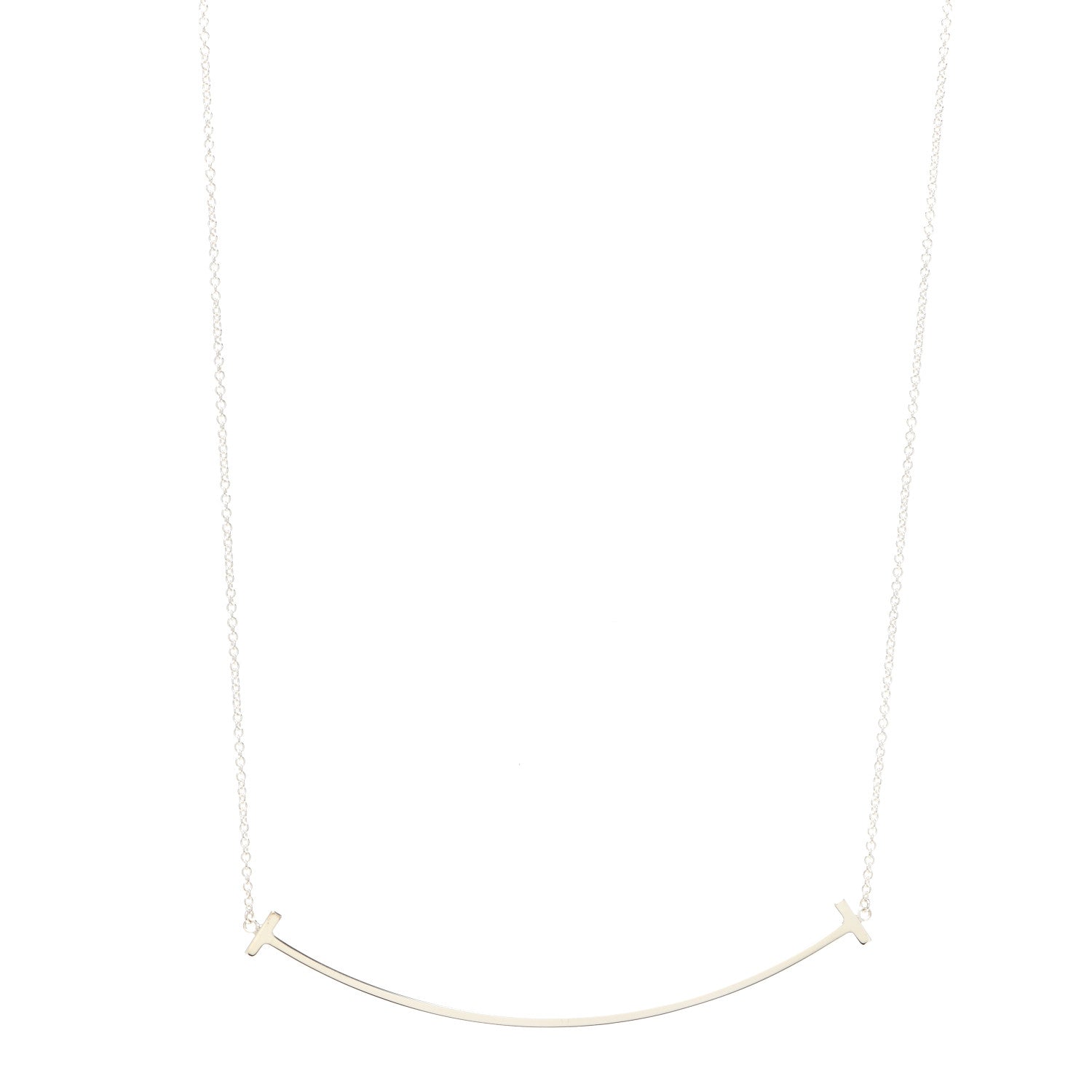 Tiffany Sterling Silver Large T Smile Pendant Necklace 1 of 5