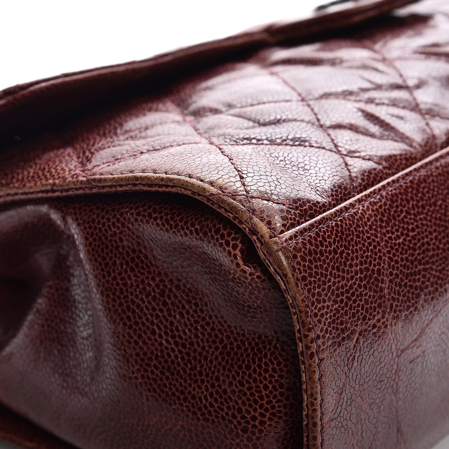 Crumpled Grained Calfskin Jumbo CC Crave Flap Burgundy