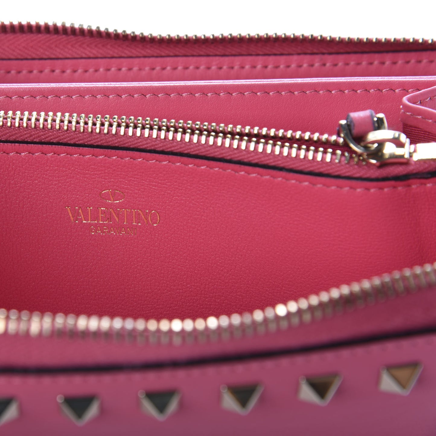 Calfskin Rockstud Zip Around Wallet Shadow Pink