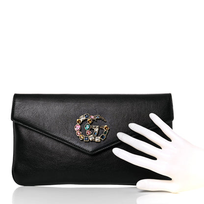 Gucci Calfskin Crystal GG Broadway Envelope Clutch Black 2 of 9