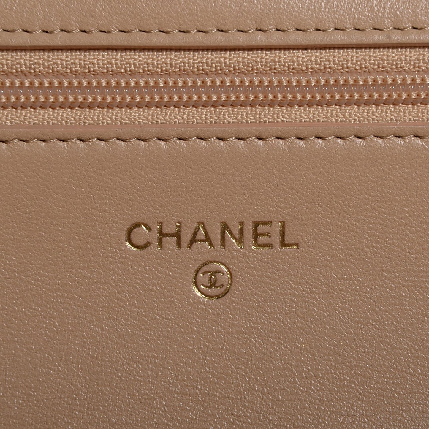 Lambskin Quilted Wallet On Chain WOC Beige Fonce