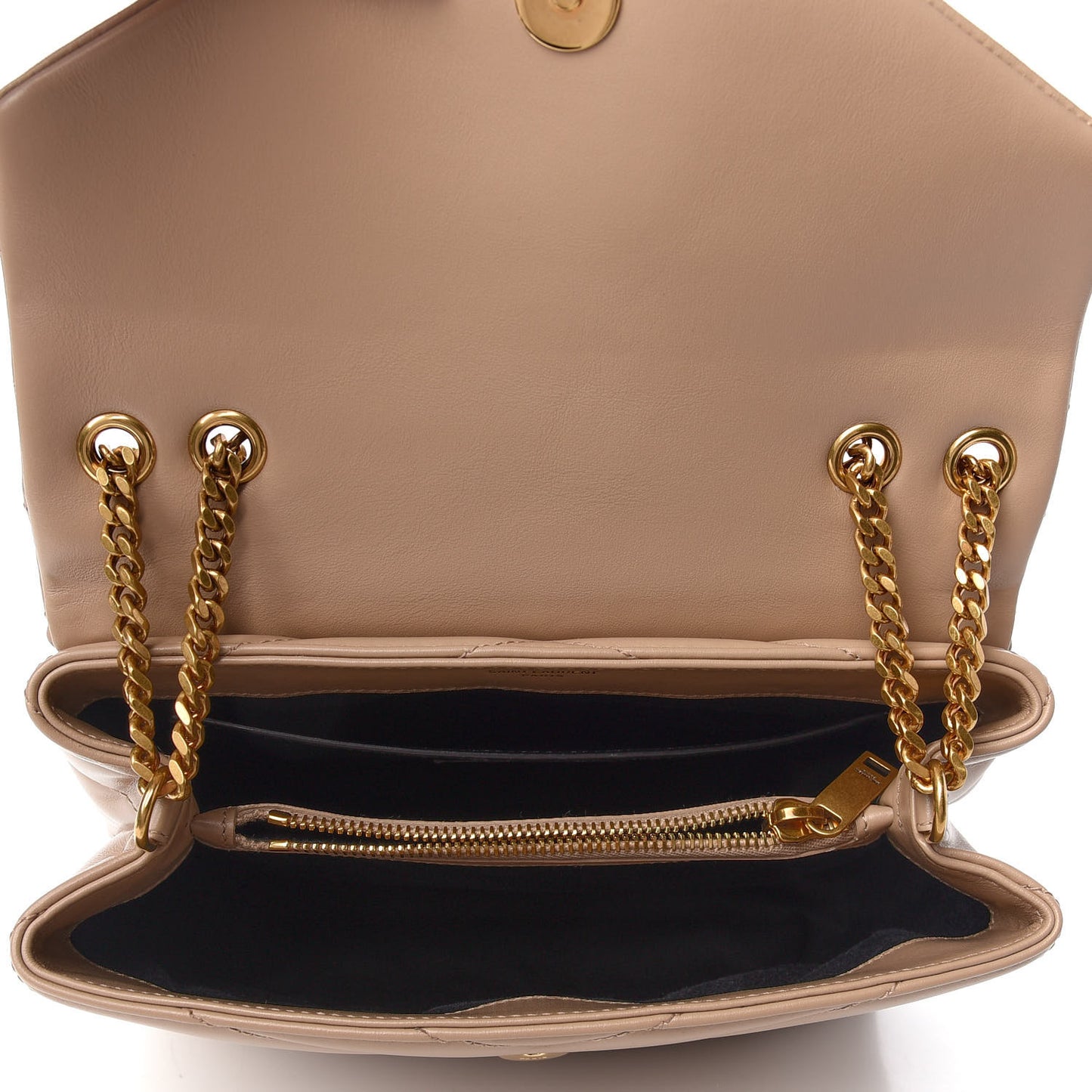 Calfskin Y Quilted Monogram Small Loulou Chain Satchel Dark Beige