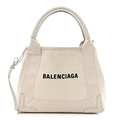 Balenciaga Cotton Canvas Calfskin Navy Cabas XS Natural 3 of 14