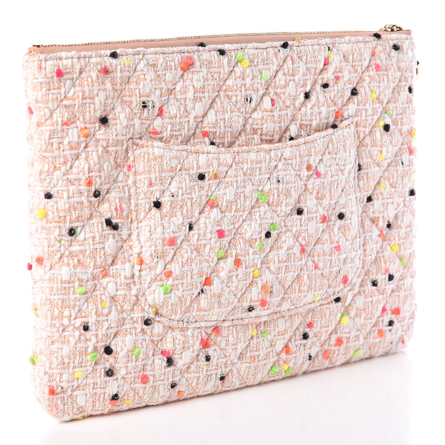 Chanel Tweed Quilted Medium Cosmetic Case Coral White 3 of 7