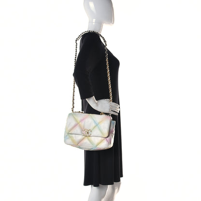 Chanel Printed Goatskin Quilted Medium Chanel 19 Flap White Multicolor 2 of 10