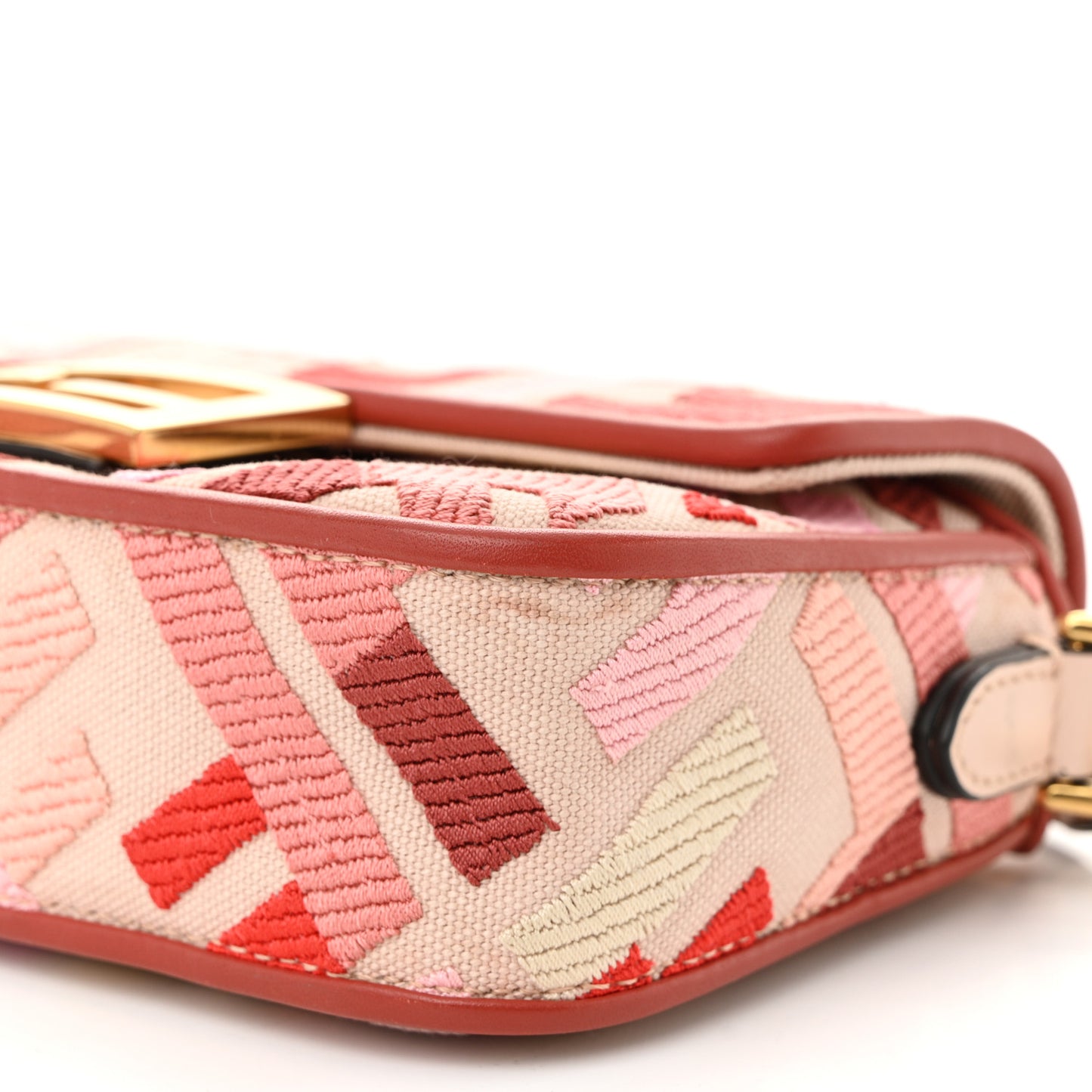 Canvas Vitello King Seta FF Embroidered Mini Baguette Rosa Quarzo Bloody Mary Multicolor