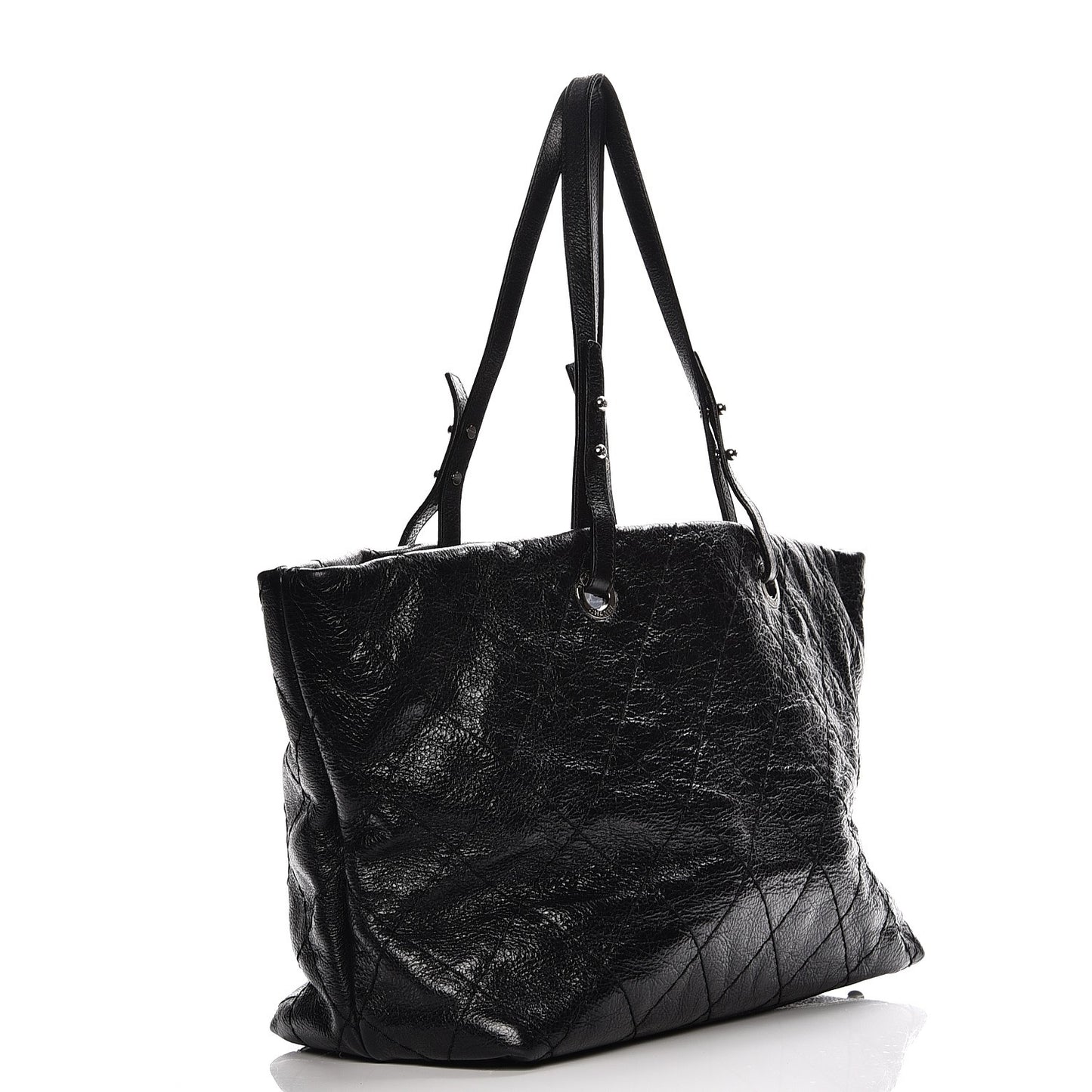 Glazed Calfskin Large On The Road Tote Black