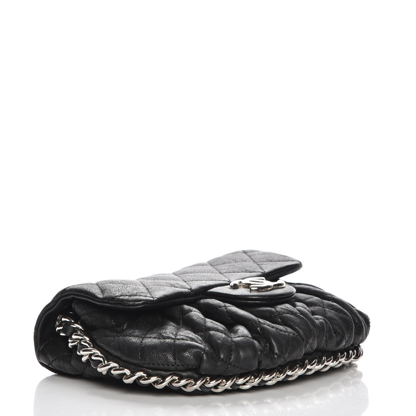 Washed Lambskin Quilted Mini Chain Around Flap Black