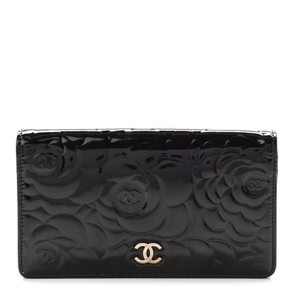 Chanel Patent Camellia Embossed Yen Wallet Black 1 of 10