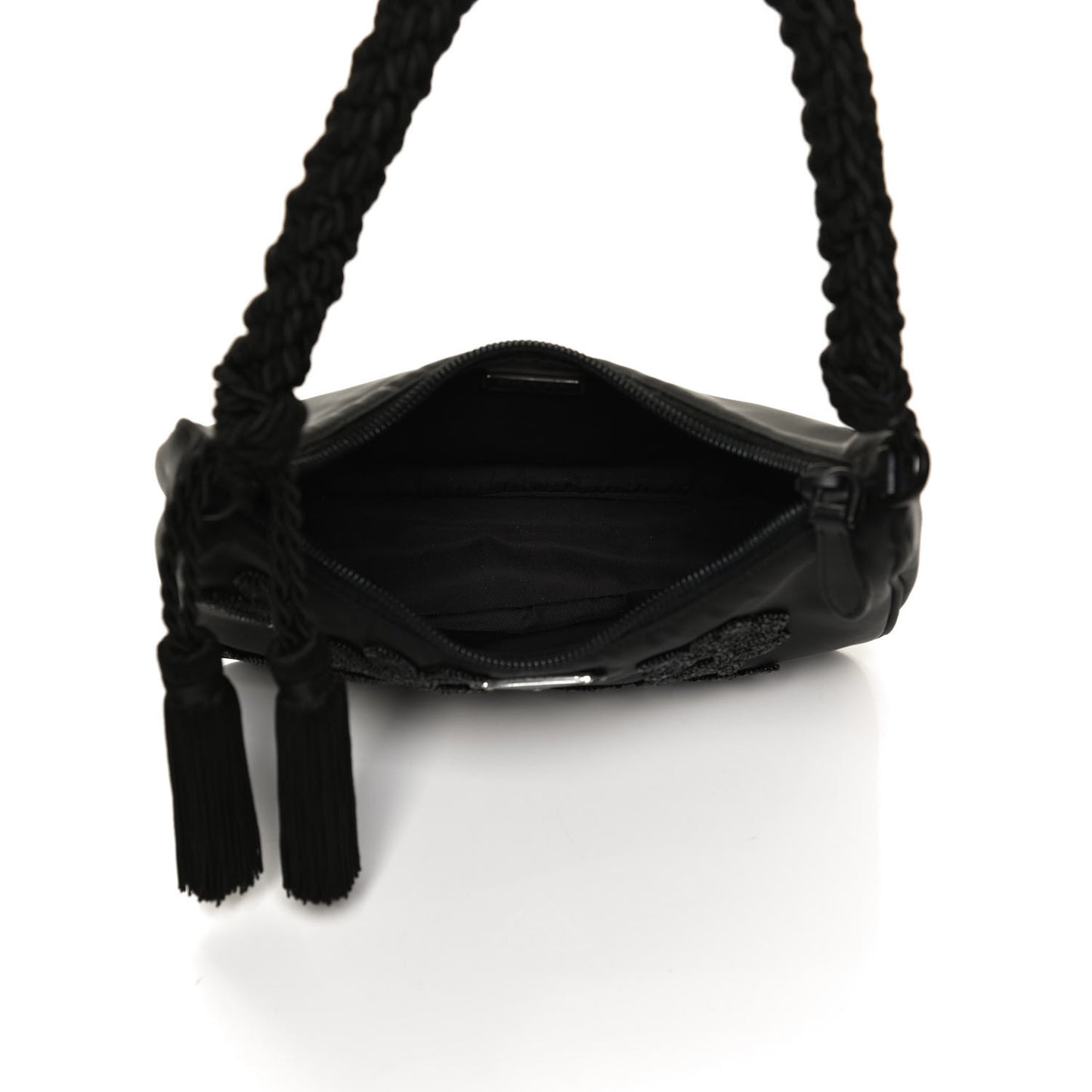 Tessuto Nylon Beaded Ricamo Bag Black