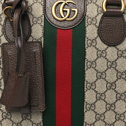 Gucci GG Supreme Monogram Textured Dollar Calfskin Web Medium Ophidia Top Handle Duffle Bag Beige Ebony New Acero 8 of 11