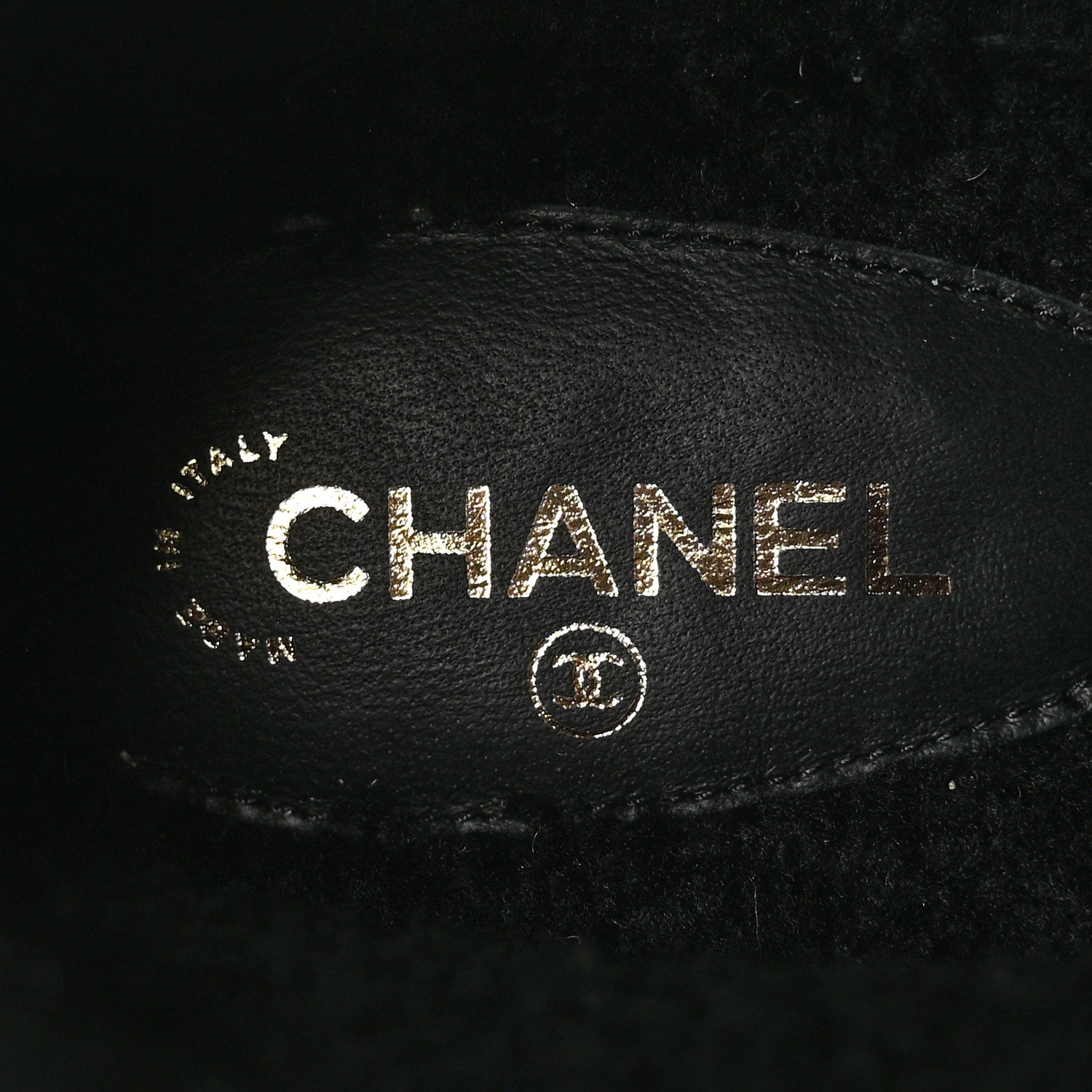 Chanel Lambskin Shearling Canvas CC Lace Up Boots 40 Black Gold 8 of 10