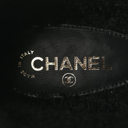 Chanel Lambskin Shearling Canvas CC Lace Up Boots 40 Black Gold 8 of 10