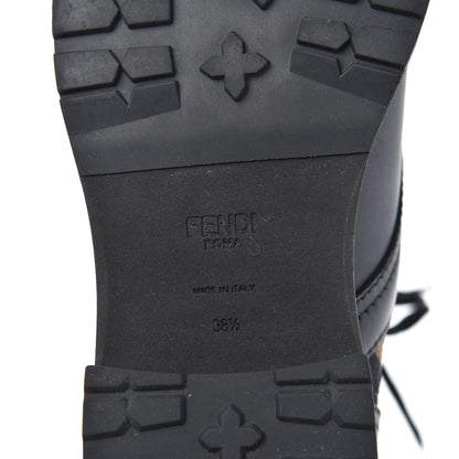 Fendi Calfskin Stretch Fabric FF Rockoko Biker Boots 38.5 Black Tobacco 6 of 9