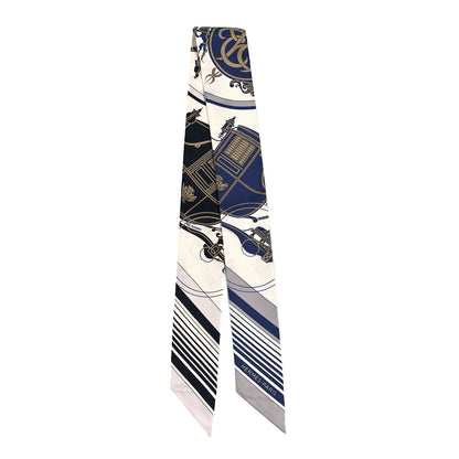 Hermes Silk Ex-Libris Twilly White Marine Gris 2 of 3