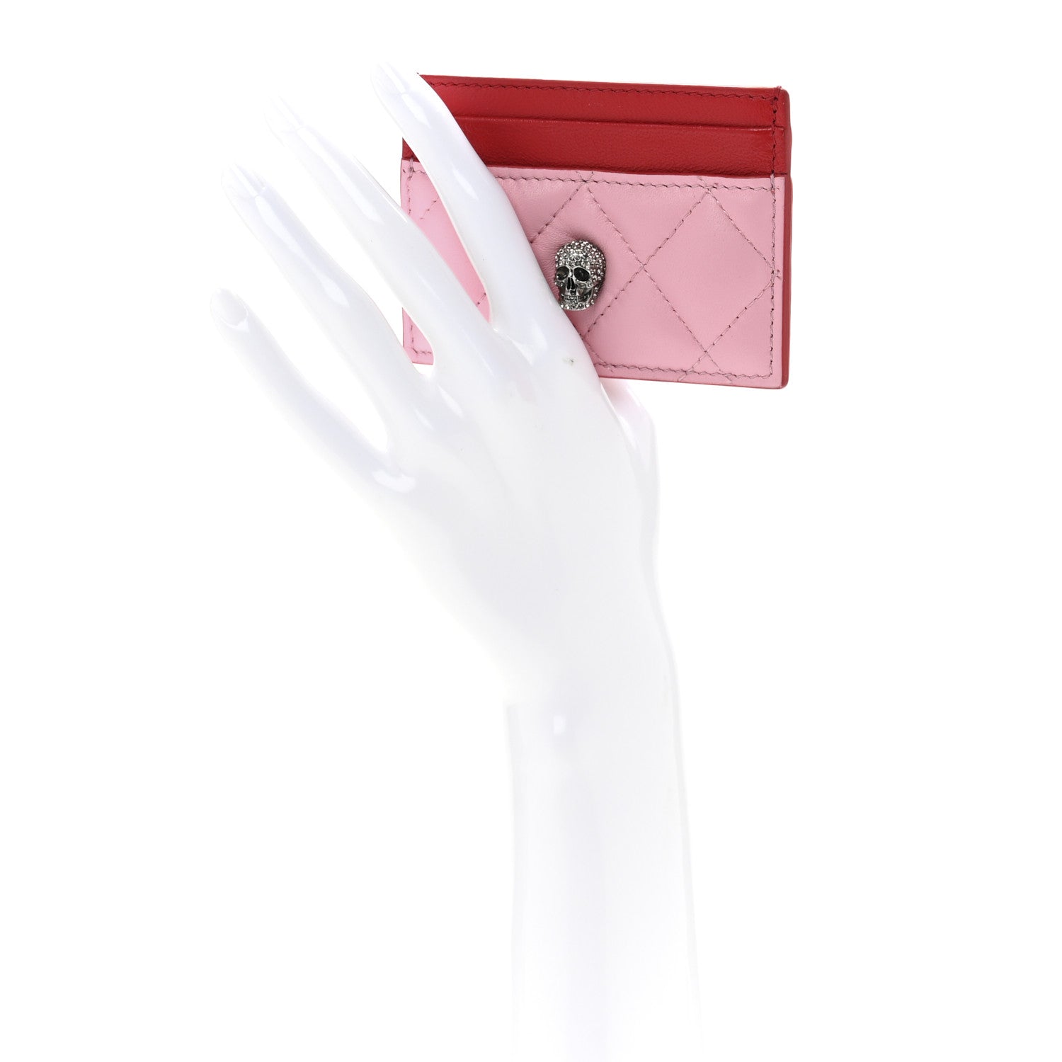 Alexander McQueen Lambskin Quilted Skull Card Holder Pastel Pink 2 of 9