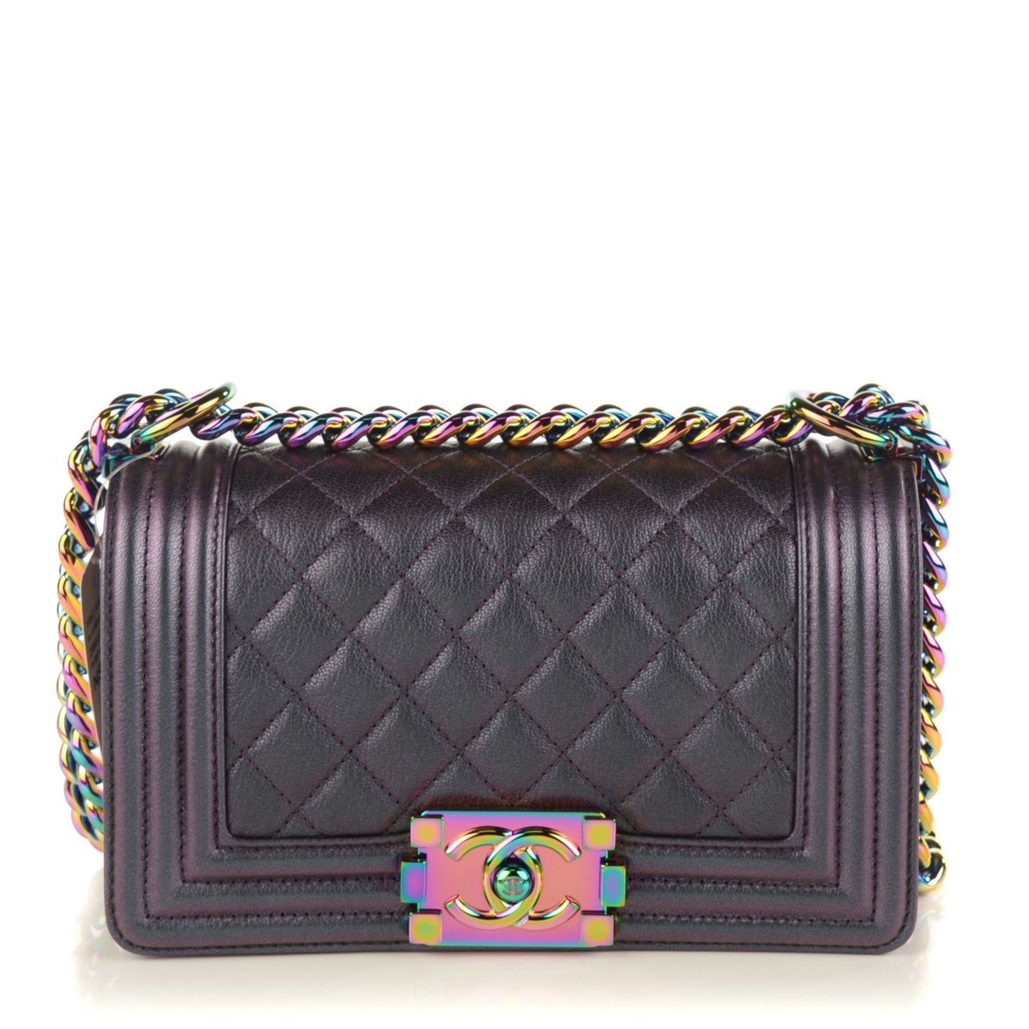 Iridescent Goatskin Quilted Small Boy with Iridescent Ruthenium Purple