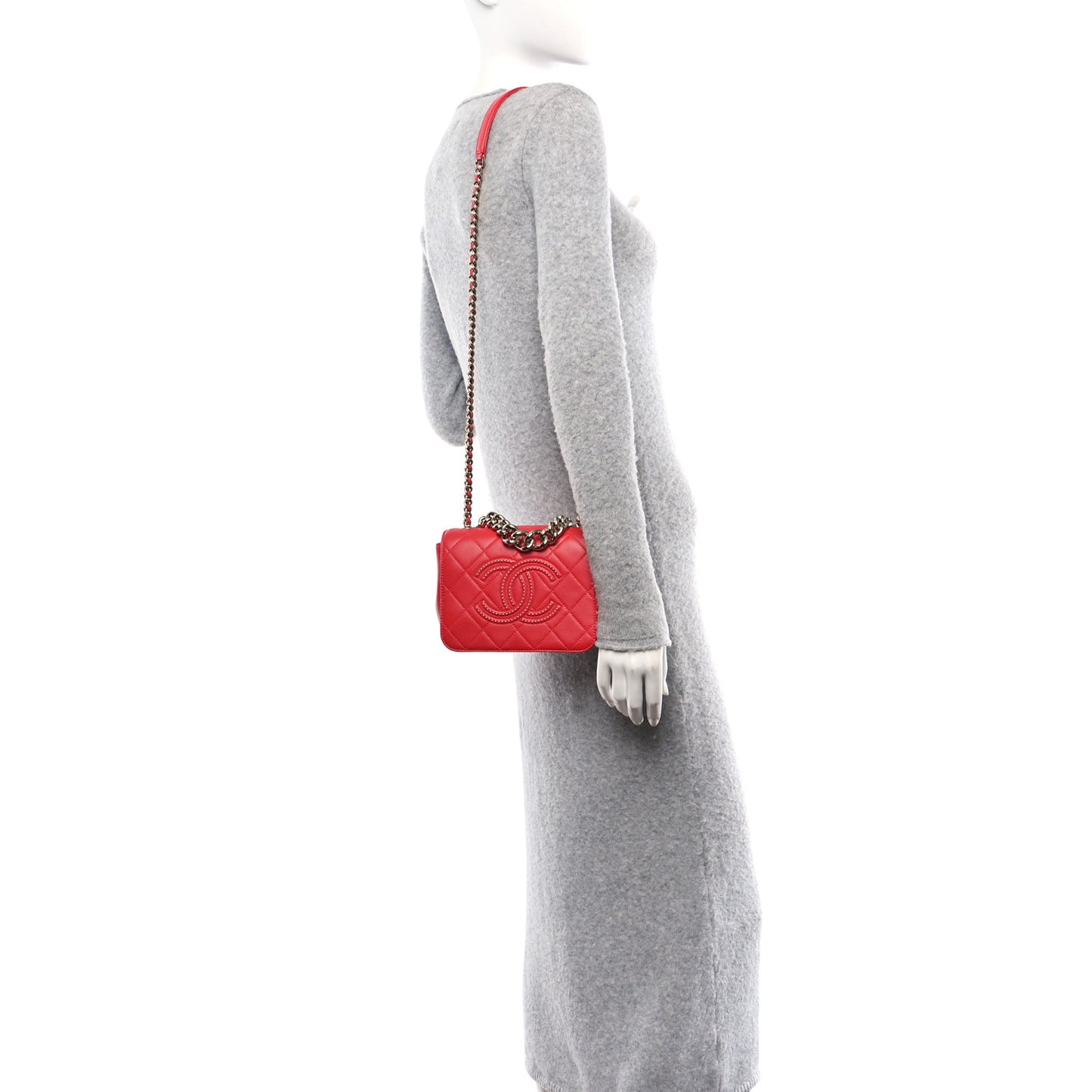 Lambskin Quilted Studded Beauty Begins Flap Red