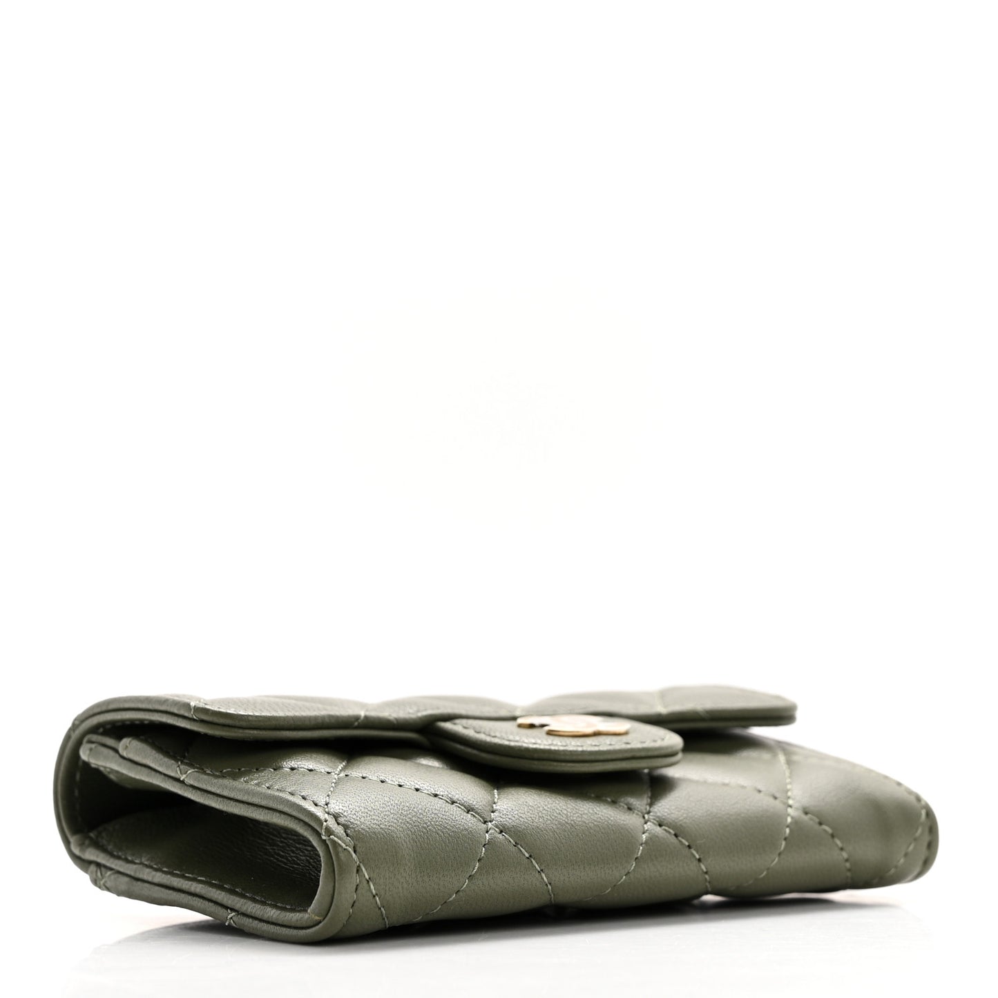 Lambskin Quilted Flap Card Holder Wallet Khaki