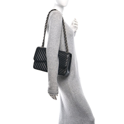 Chanel Caviar Chevron Quilted Jumbo Double Flap Black 2 of 11