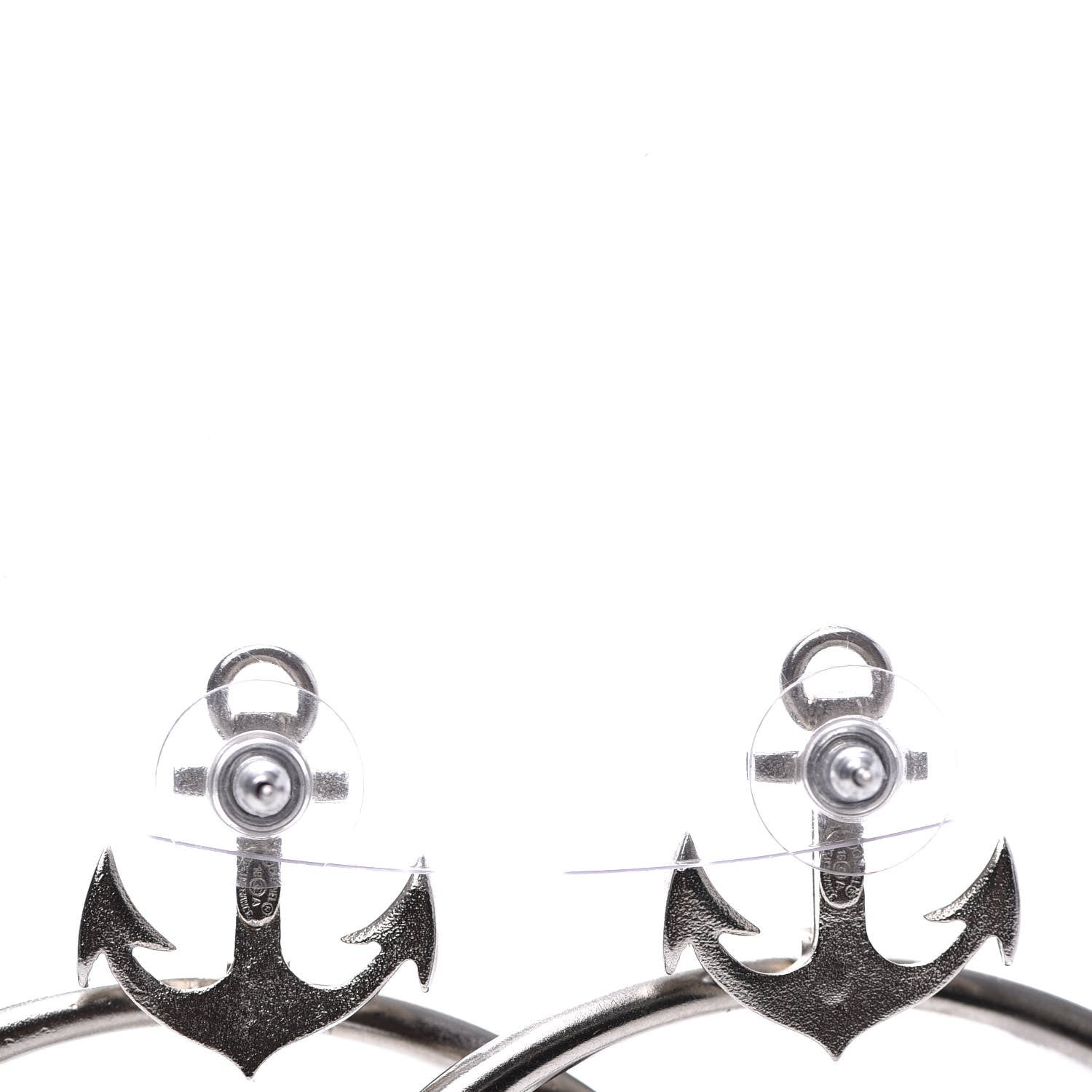 Chanel Crystal Anchor CC Hoop Earrings Silver 4 of 5