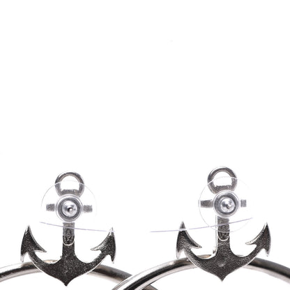 Chanel Crystal Anchor CC Hoop Earrings Silver 4 of 5