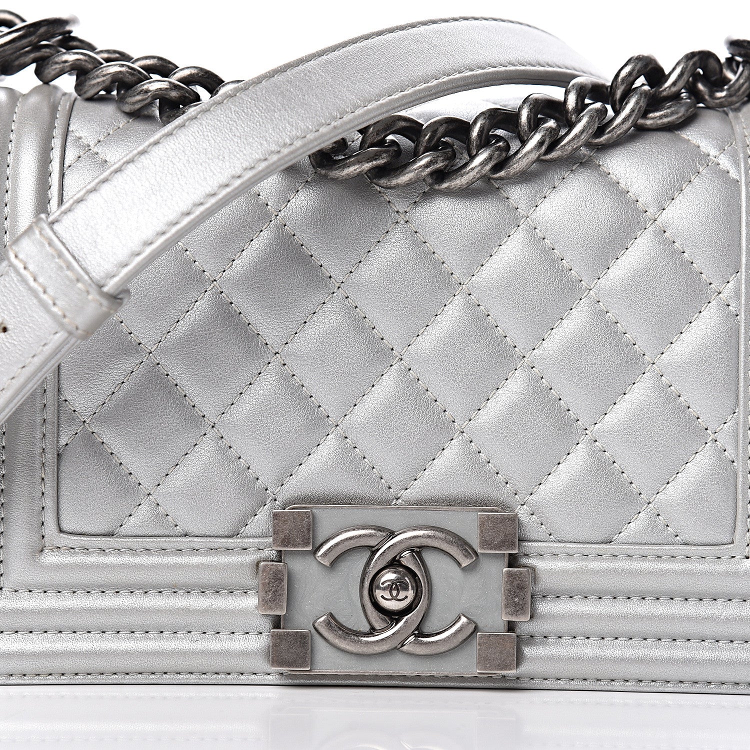 Chanel Metallic Calfskin Quilted Small Boy Flap Silver 15 of 15