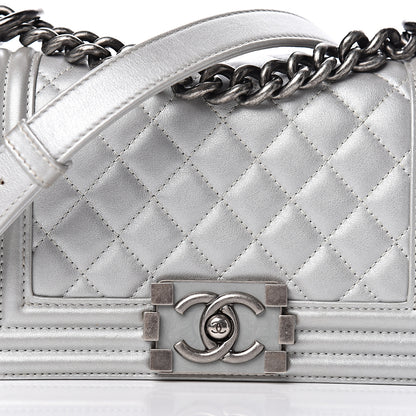 Chanel Metallic Calfskin Quilted Small Boy Flap Silver 15 of 15