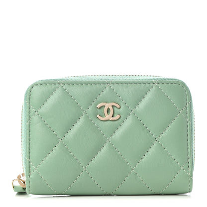 Chanel Lambskin Quilted Zip Around Coin Purse Wallet Light Green 1 of 7